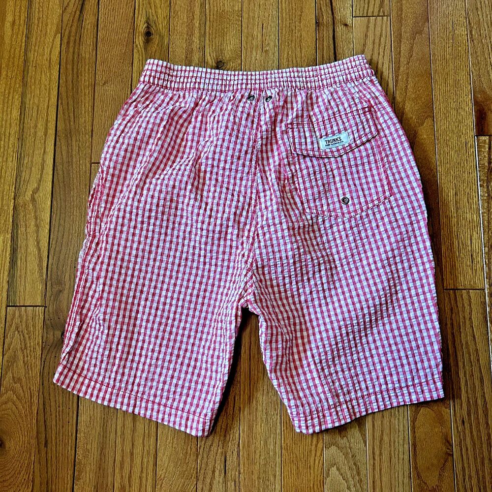 Trunks Surf & Swim Co. Pink Red White Gingham Plaid Checkered swim shorts Medium